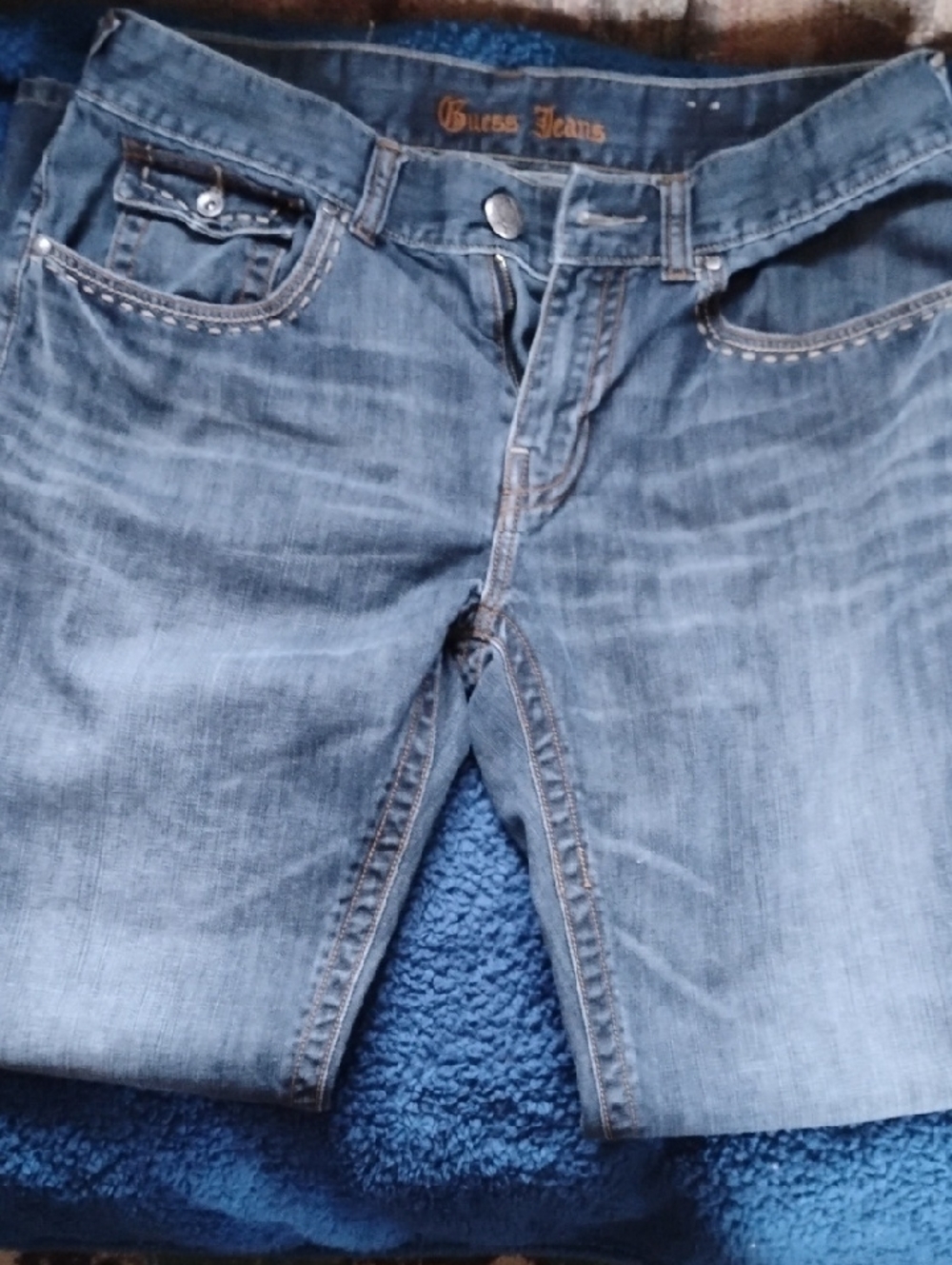 Guess Men's Blue Bootcut Jeans - Faded Denim